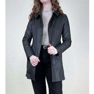 M0851 Waxed Cotton Faux Leather Peacoat Preppy Field Barn Utility Jacket Coat